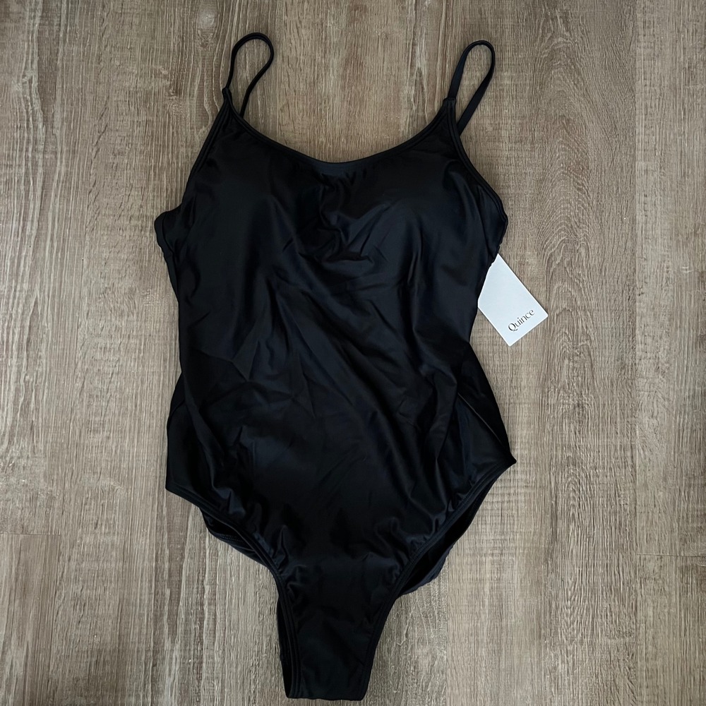 NWT Quince Cami One Piece Swimsuit Medium Black Minimalist Swim Vacation